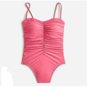 J Crew Women Sz 24 / 3X Bright Pink Ruched Sweetheart One-Piece Swimsuit NWT